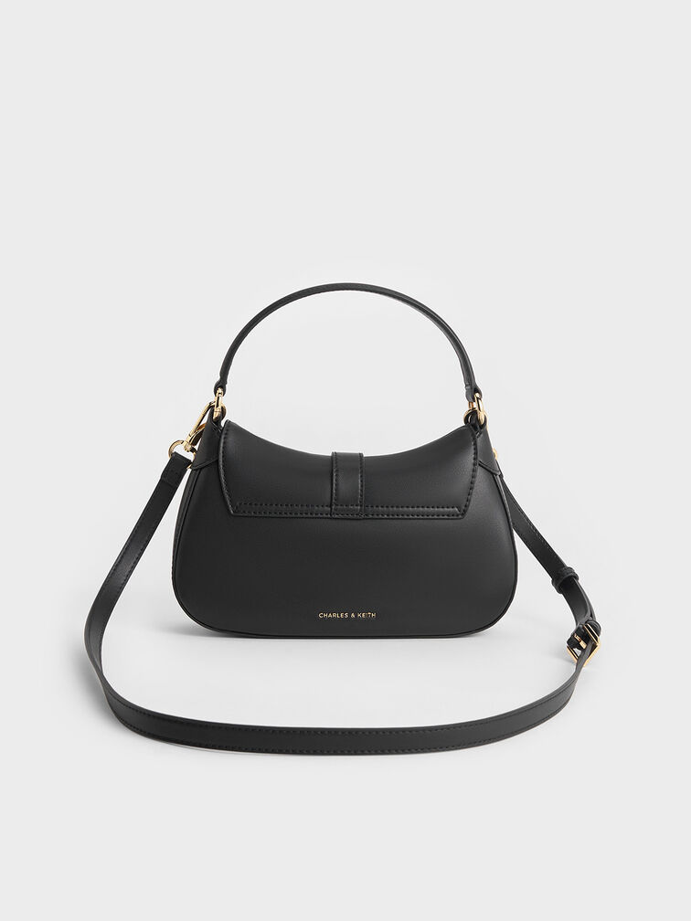 กระเป๋าโฮโบตกแต่งโซ่รุ่น Agatha, สีดำ, hi-res