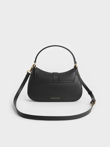 กระเป๋าโฮโบตกแต่งโซ่รุ่น Agatha, สีดำ, hi-res