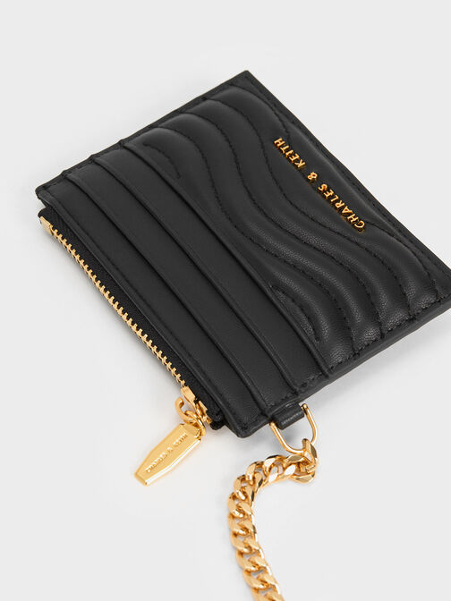 Aubrielle Stitch-Trim Zip Cardholder, Black, hi-res