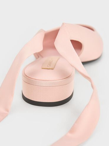 Satin Tie-Around Ballet Flats, Light Pink, hi-res