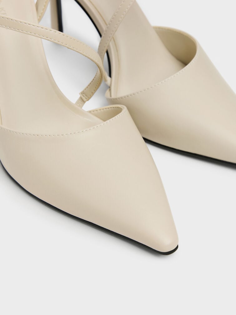 รองเท้าส้นสูงรัดส้นดีไซน์หัวแหลมรุ่น Cordelia, สีชอล์ค, hi-res