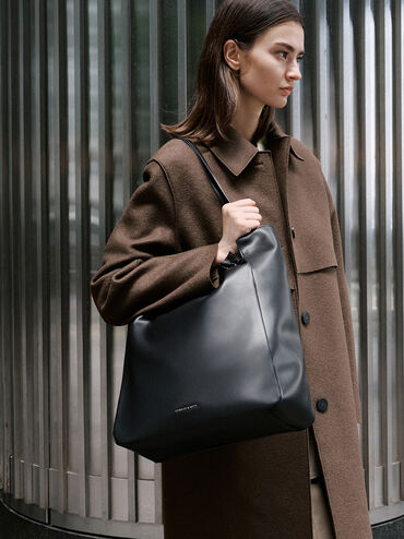 Brigette Ruched Tote Bag, Noir, hi-res