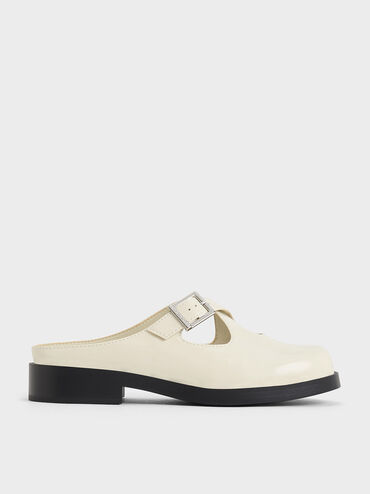 Buckled Crossover-Strap Slip-On Flats, Chalk, hi-res
