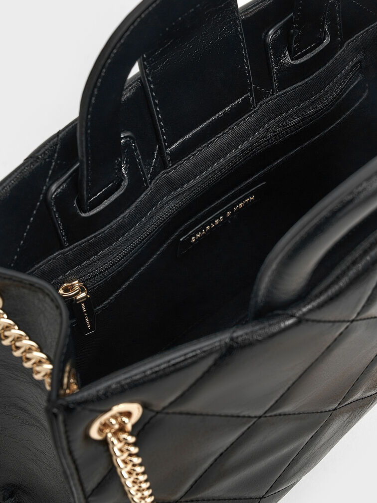 Apfra Quilted Chain-Handle Bag, Black, hi-res