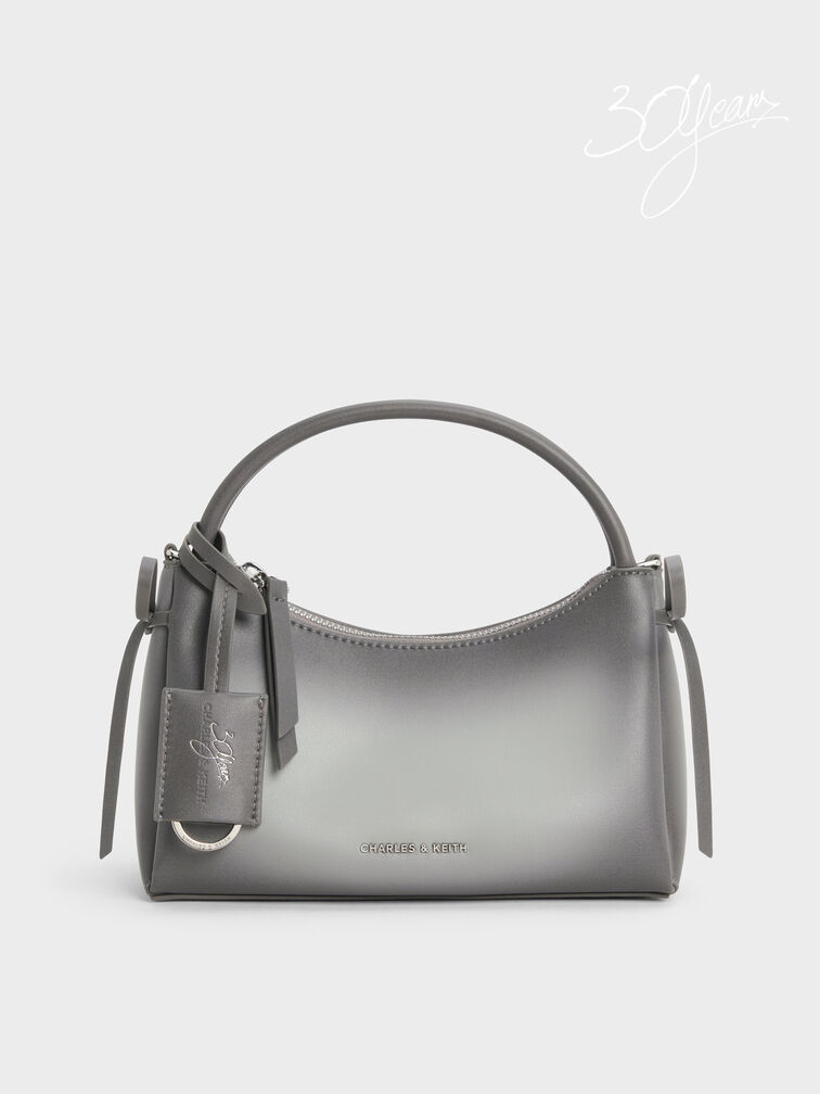 Hazel Burnished Bow Top Handle Bag, Grey, hi-res