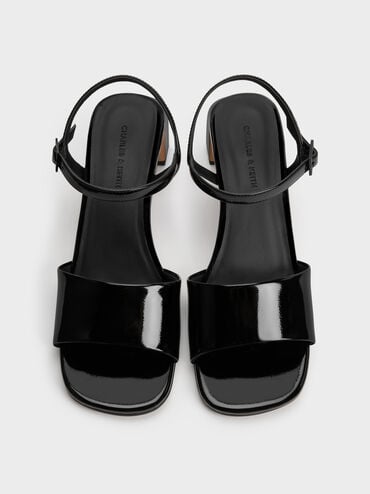 Patent Ankle-Strap Heeled Sandals, Black Patent, hi-res