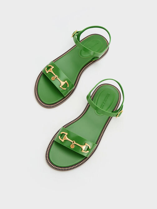 Horsebit Back Strap Sandals, สีเขียว, hi-res