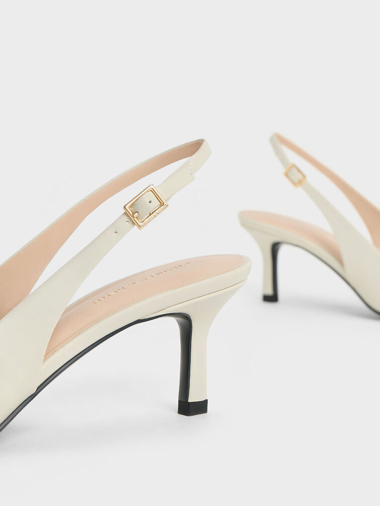 Metallic-Accent Slingback Pumps, สีชอล์ค, hi-res