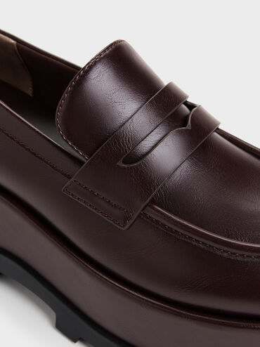 Barron Platform Penny Loafers, Dark Brown, hi-res