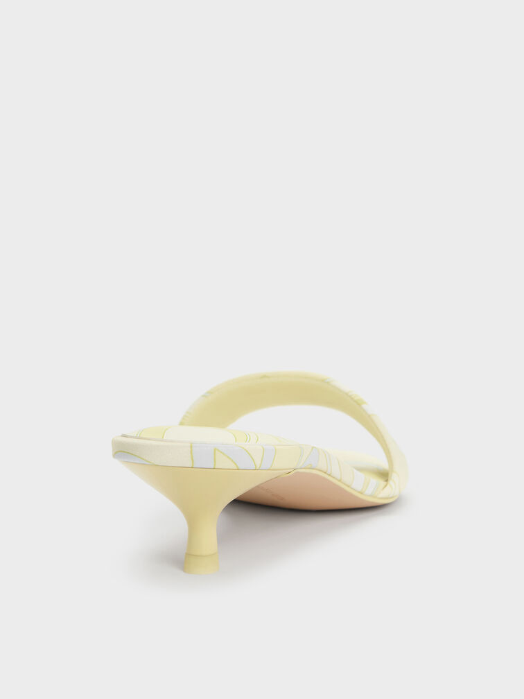 Swirl-Print Kitten-Heel Mules, Yellow, hi-res