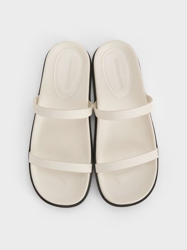 Double-Strap Slide Sandals, White, hi-res