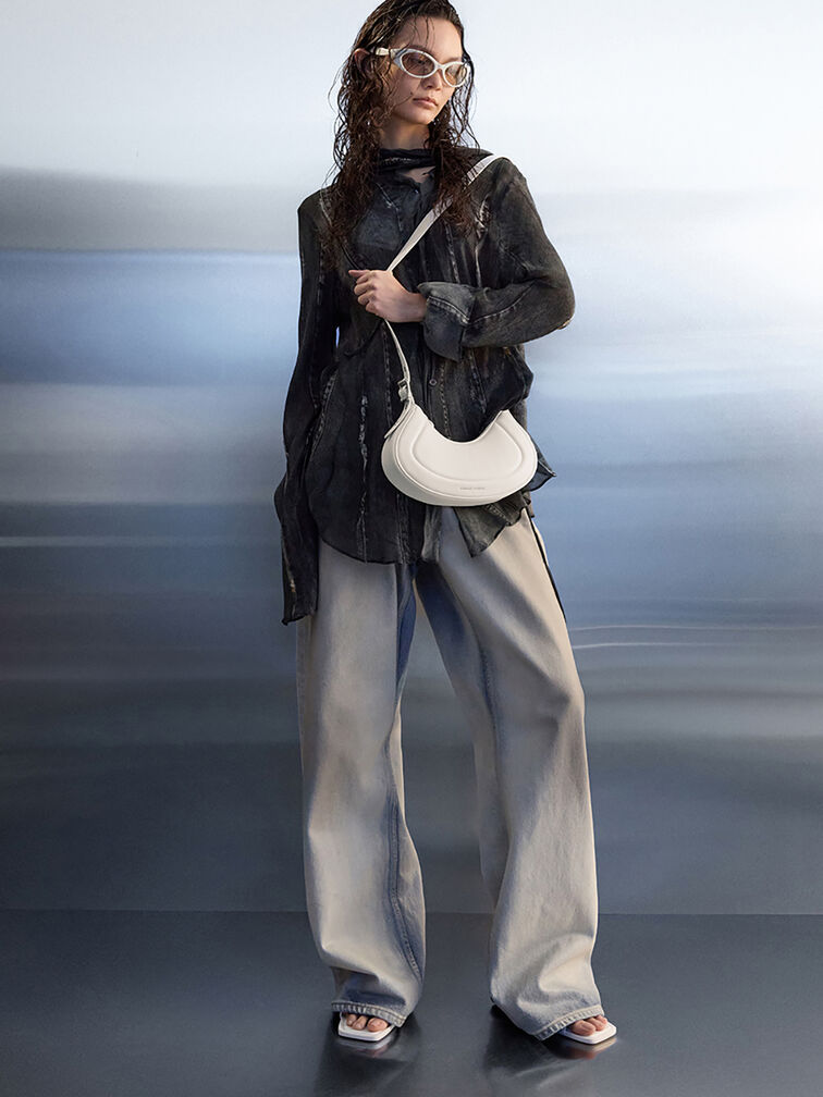 Petra Grommet-Strap Curved Shoulder Bag, Cream, hi-res