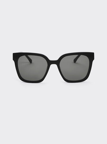 Square Thick-Frame Sunglasses, สีดำ, hi-res