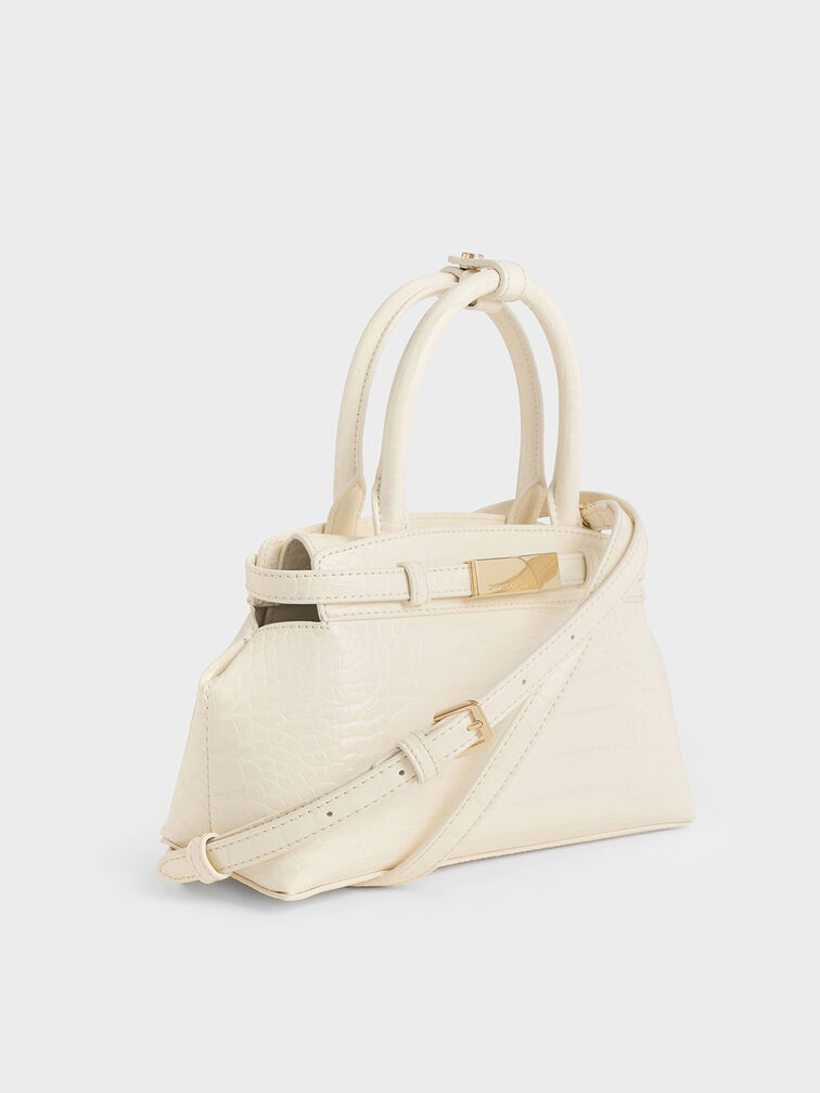 Aurelia Croc-Effect Metallic-Accent Elongated Tote, Cream, hi-res