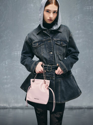 กระเป๋าสะพายข้างดีไซน์สายถักแบบคู่รุ่น Arya, สีคอตตอนแคนดี้พิงค์, hi-res
