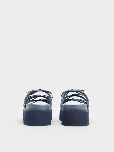 Dorri Textured Triple-Bow Platform Sandals, Blue, hi-res