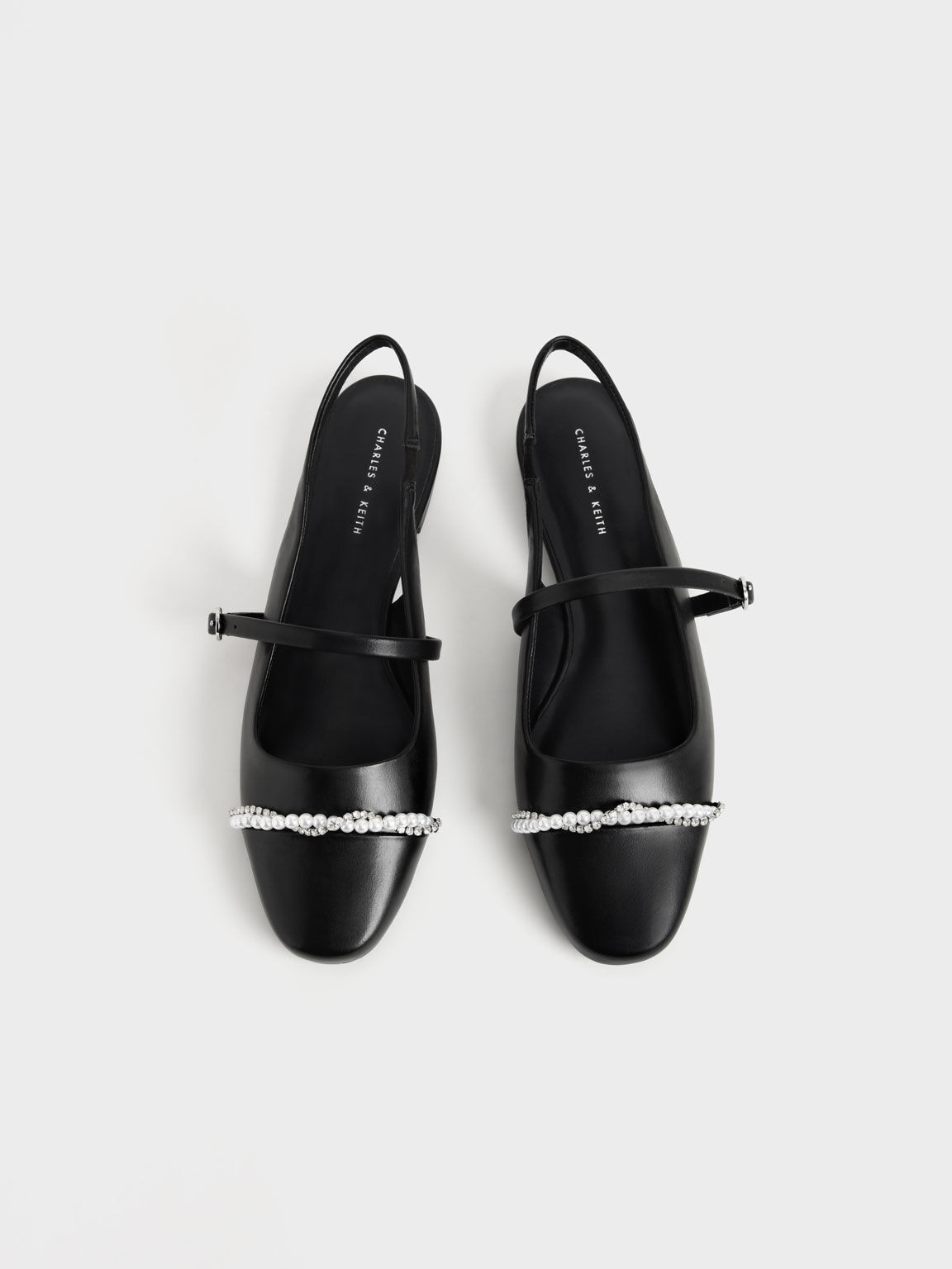 Bead & Gem-Embellished Slingback Ballerinas, Black, hi-res