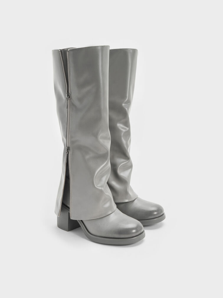 Louise Burnished Knee-High Boots, Light Grey, hi-res