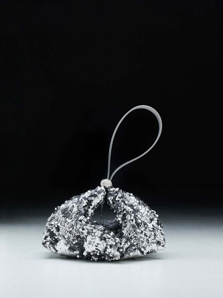 Jesmyn Sequinned Two-Way Bag, Silver, hi-res