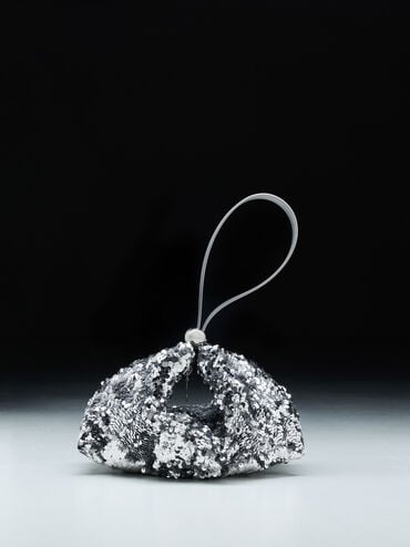 Jesmyn Sequinned Two-Way Bag, Silver, hi-res