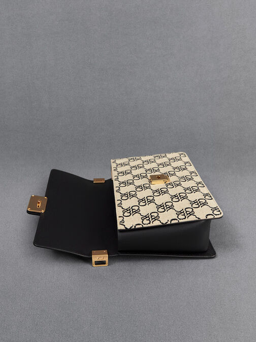 Leather & Canvas Monogram Shoulder Bag, , hi-res