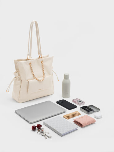 Duo Quilted Braided-Strap Drawstring Two-Way Backpack, Cream, hi-res