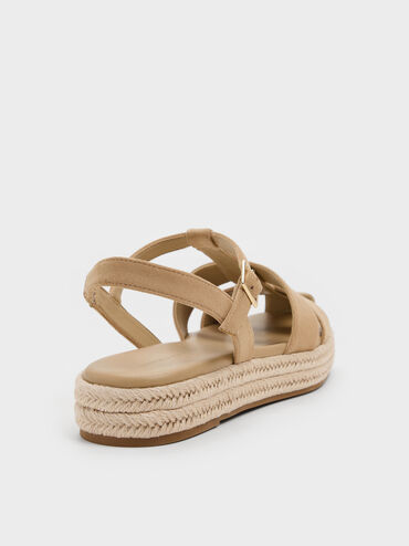 Faux Suede Caged Flatform Espadrille Sandals, Sand, hi-res