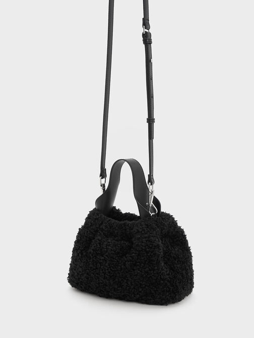 Ally Furry Slouchy Bag, สีดำอะไหล่สีเงิน, hi-res