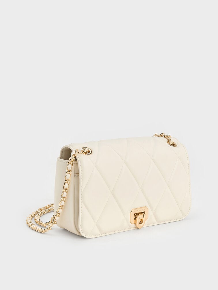 Arwen Diamond-Quilt Braided-Strap Shoulder Bag, Cream, hi-res