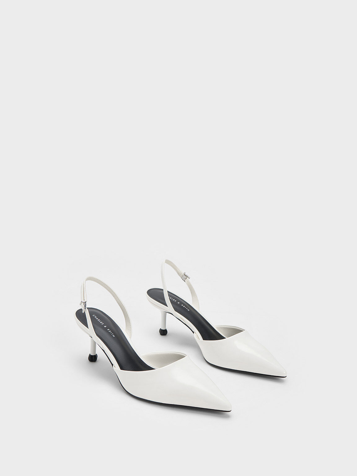 White Sculptural Heel Slingback Pumps CHARLES