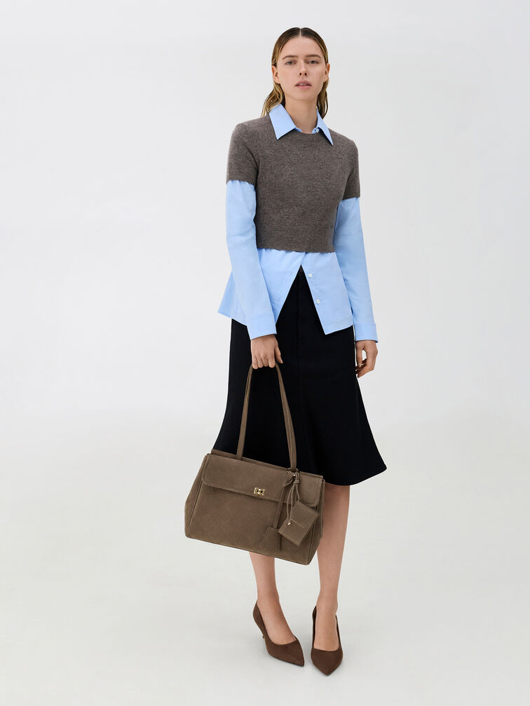 XL Apfra Quilted Tote Bag, Stone Grey, hi-res