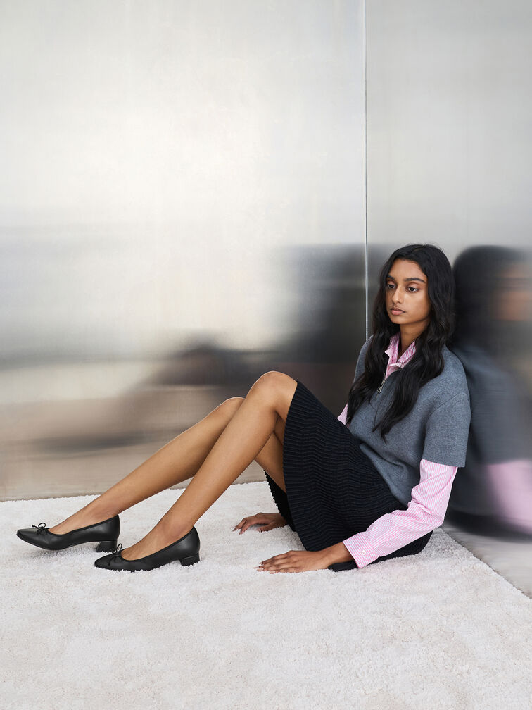 Bow Ballet Pumps, Black, hi-res