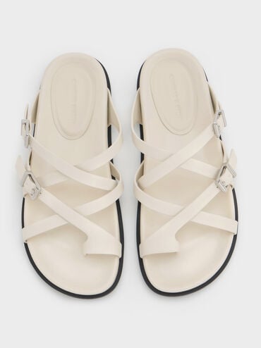 รองเท้าแตะดีไซน์สายไขว้คล้องนิ้วเท้า, สีชอล์ค, hi-res