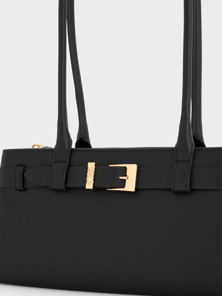 Jody Genuine Leather Belted Shoulder Bag, Black, hi-res