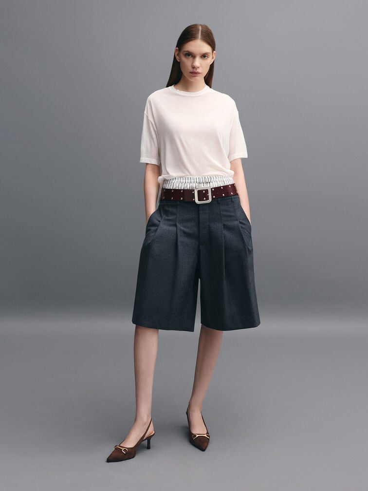 รองเท้าปิดส้นหนังกลับเทียมอะไหล่เมทัลลิค รุ่น Leslie, สีดาร์คบราวเท็กซ์เจอร์, hi-res