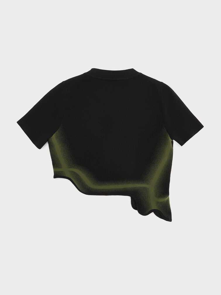 เสื้อครอปชายระบายลอนลายคลื่นวัสดุโพลีเอสเตอร์รีไซเคิลแบบไล่เฉดสี, สีเขียว, hi-res