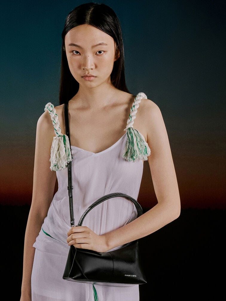 กระเป๋าสะพายไหล่รุ่น Simone, สีดำอะไหล่สีเงิน, hi-res