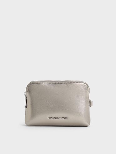 Atwood Metallic Crinkle-Effect Chain-Handle Pouch, Pewter, hi-res