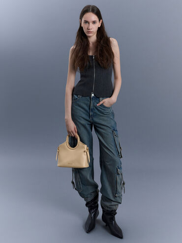 Mini Dalia Bow Oval-Handle Tote Bag, Sand Beige, hi-res