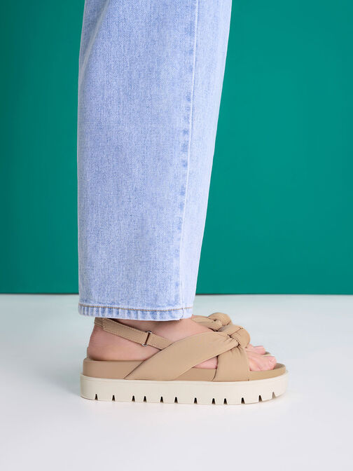 Nylon Knotted Flatform Sandals, , hi-res
