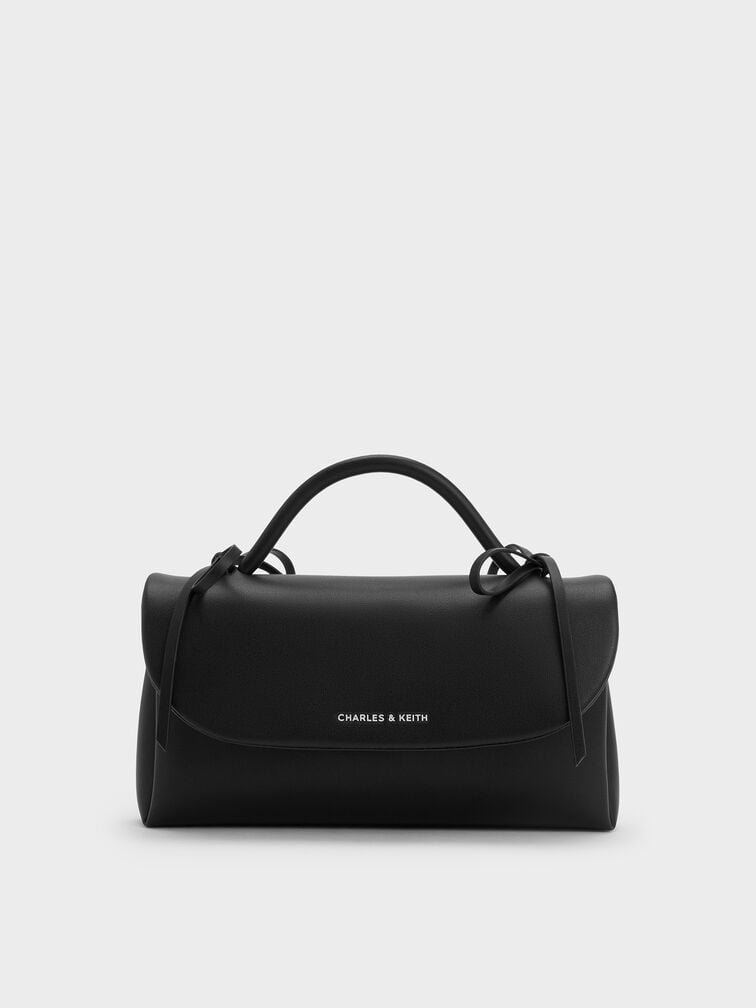 กระเป๋าสตางค์ประดับโบว์พร้อมสายโซ่รุ่น Hazel, สีดำอะไหล่สีเงิน, hi-res