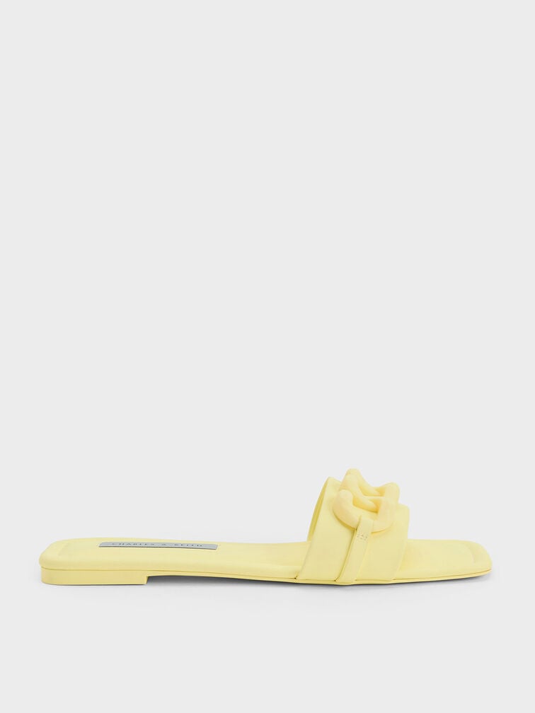 Chunky Chain-Link Slide Sandals, สีเหลือง, hi-res