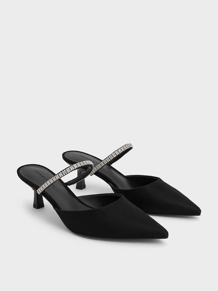 Ambrosia Textured Gem-Embellished Mules, สีแบล็คเท็กซ์เจอร์, hi-res