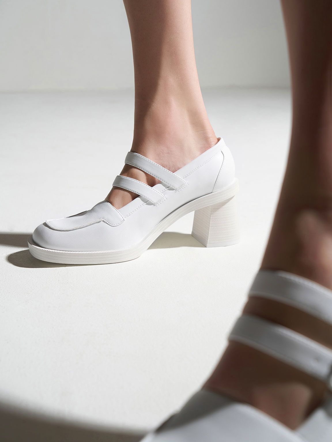Haisley Double-Strap Mary Jane Pumps, White, hi-res