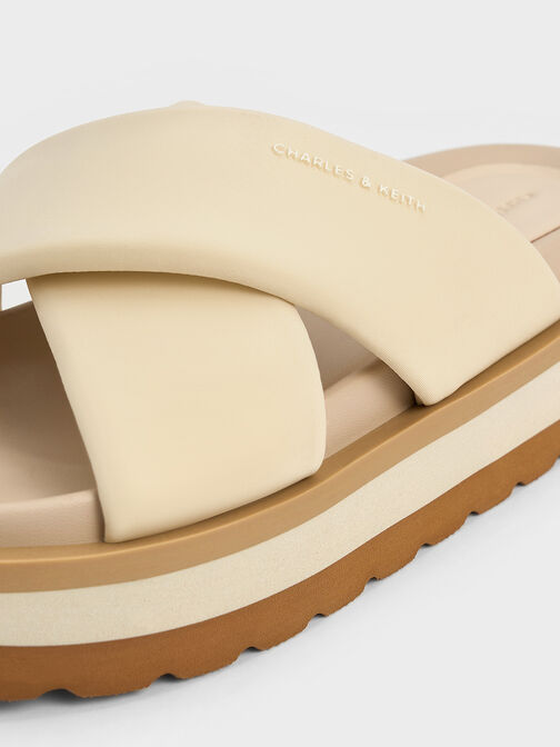Crossover Platform Slide Sandals, Chalk, hi-res