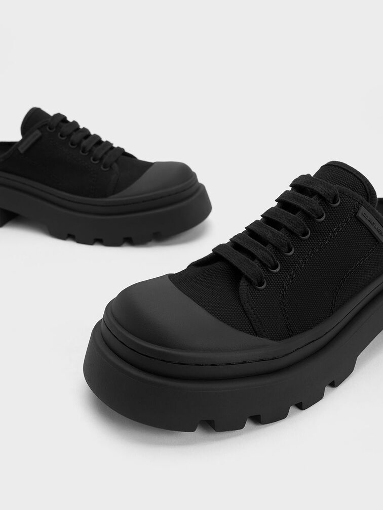 Canvas Backless Sneakers, สีดำ, hi-res