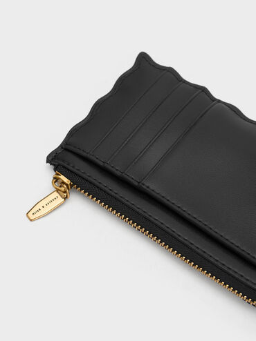 Wavy Trim Zip Wallet, Black, hi-res