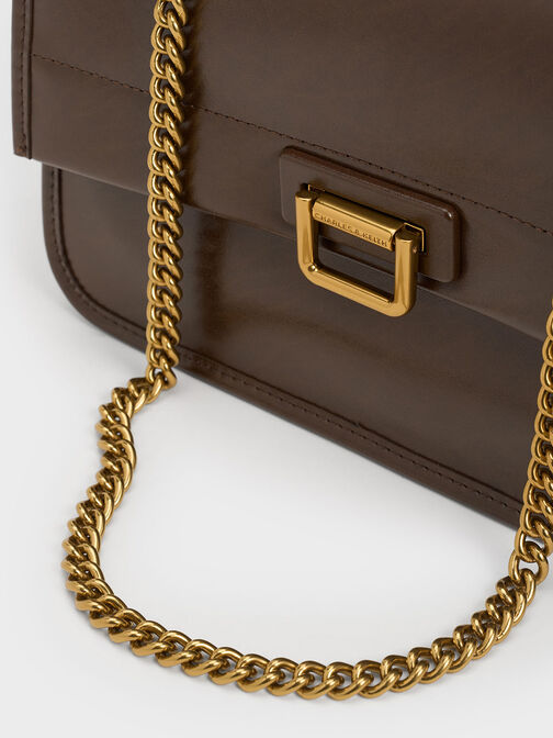 Neva Chain-Handle Shoulder Bag, Dark Brown, hi-res