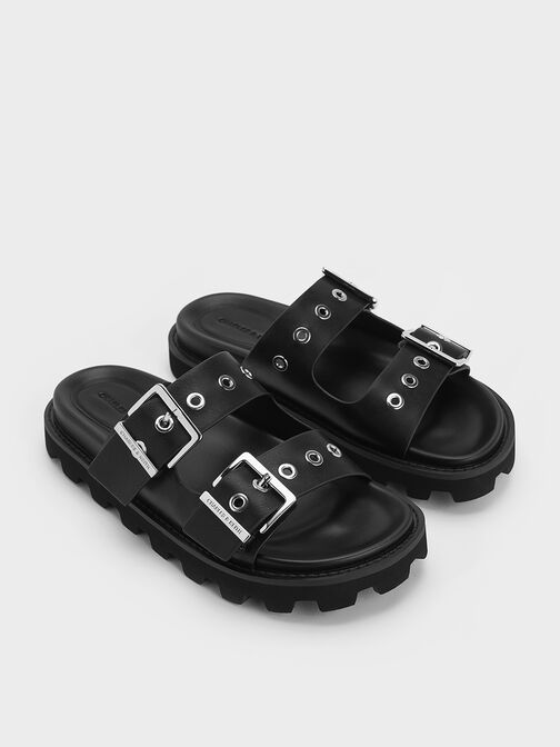 Trill Grommet Double-Strap Sandals, Black, hi-res