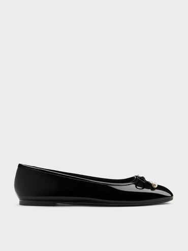 Barbara Patent Pearl-Embellished Bow Ballet Flats, Black Patent, hi-res